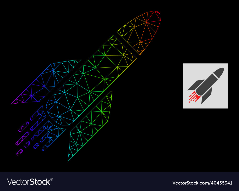 Spectrum gradient polygonal network rocket icon vector image Spectrum gradient polygonal network rocket icon