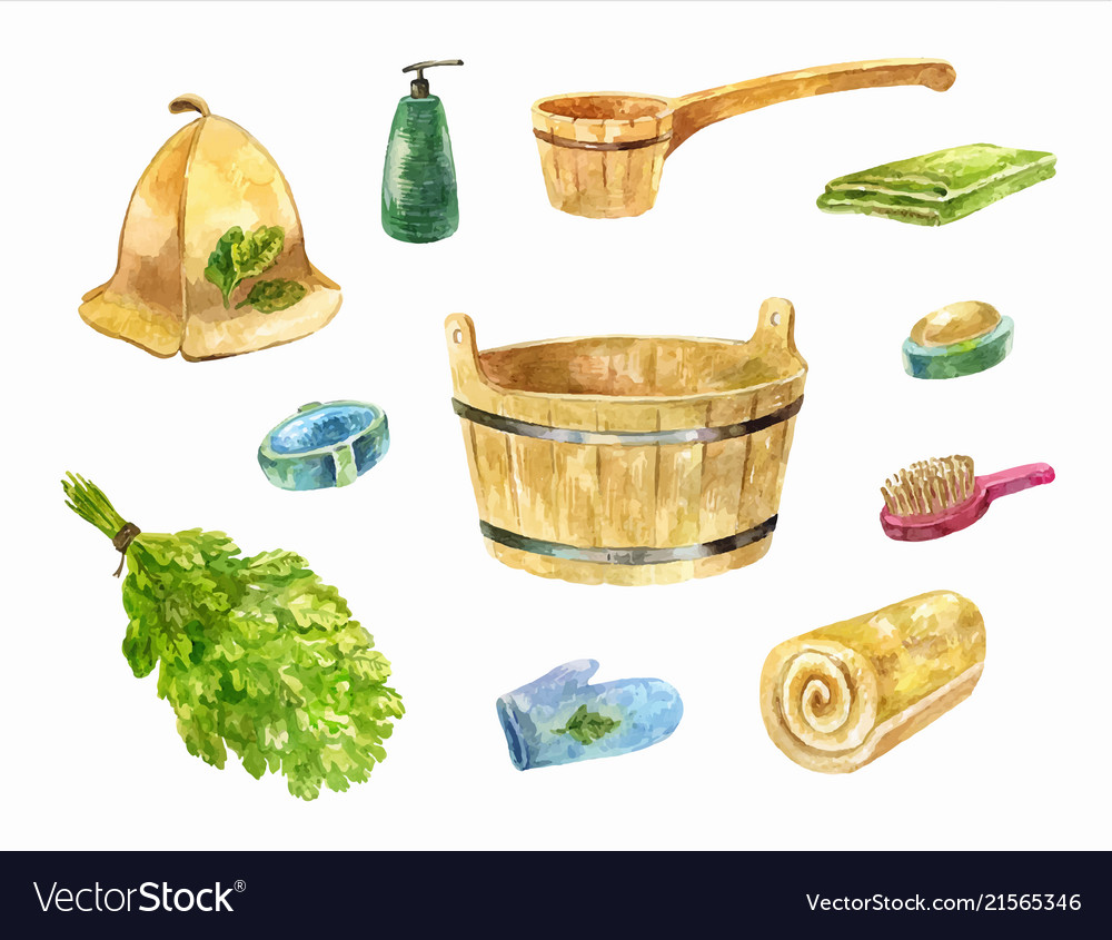 Accessories for bathhouse watercolor set of oak