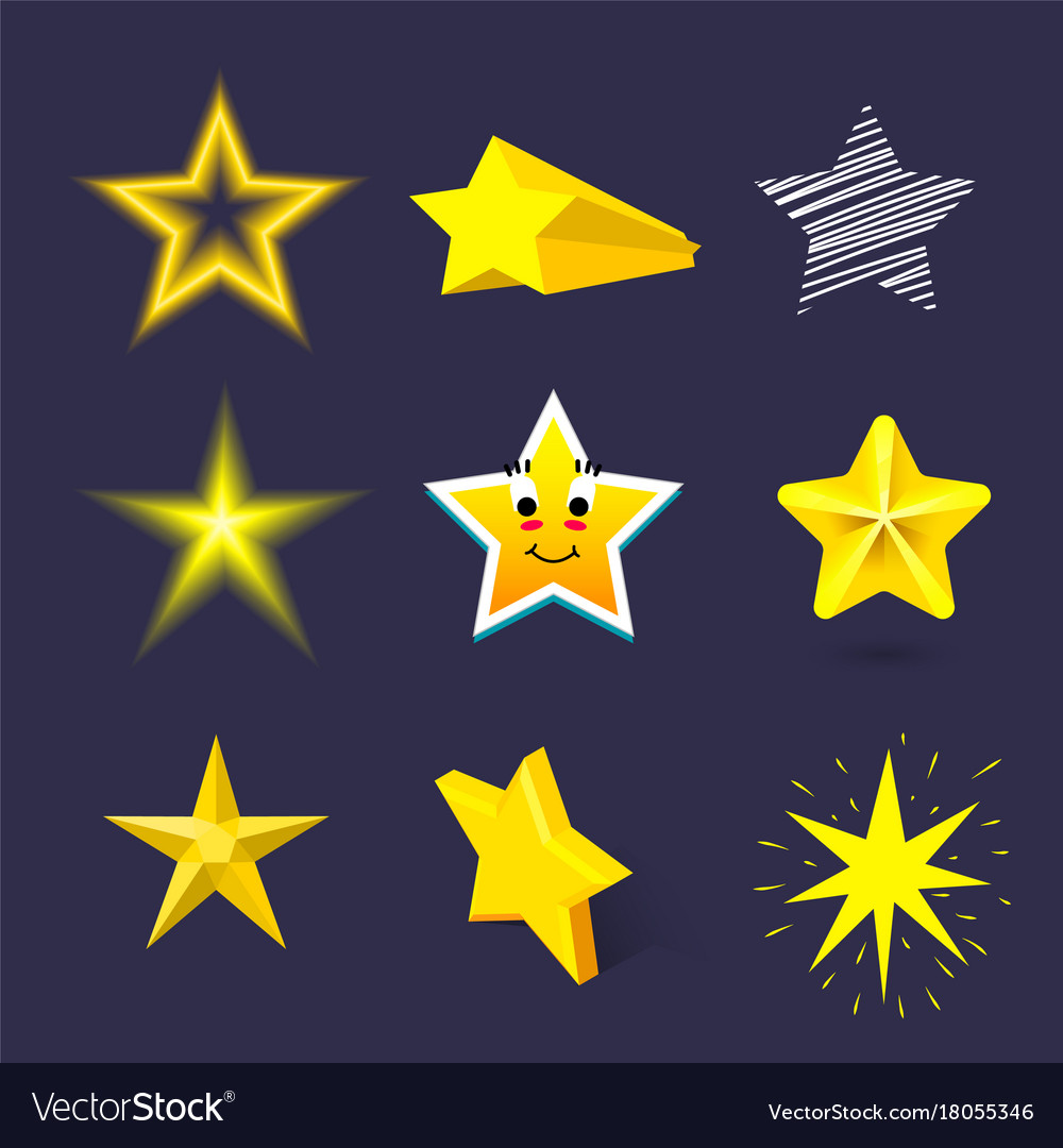 Different style shape silhouette shiny star icons