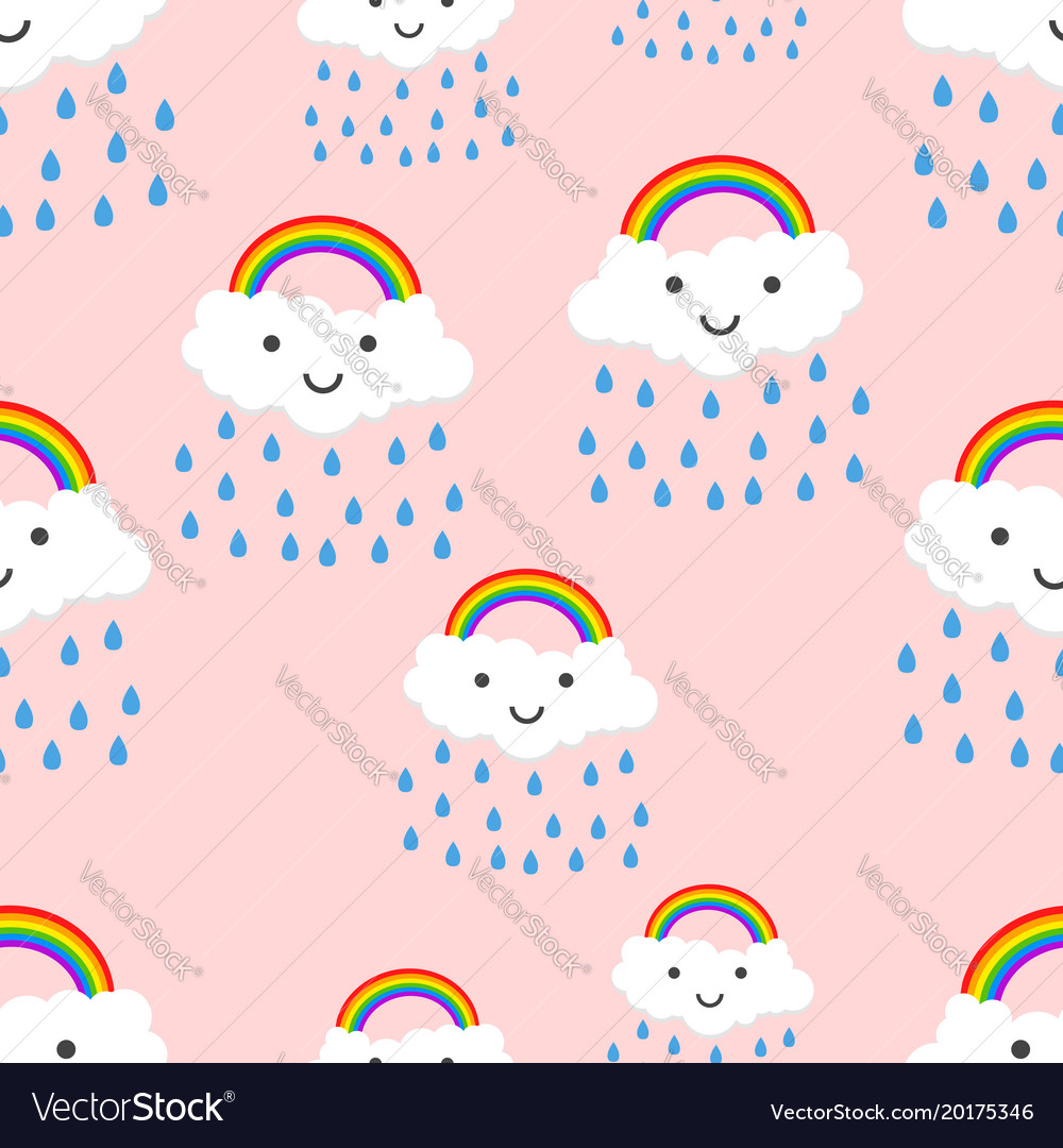 Happy rainbow emotion with clouds seamless Vector Image