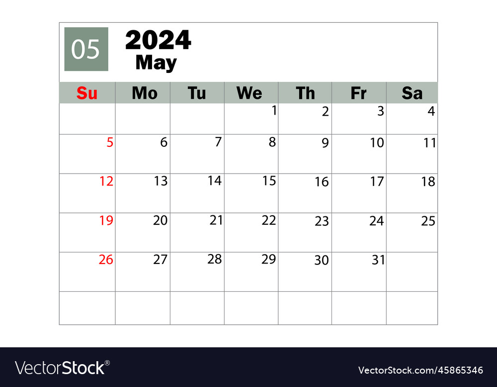 May 2024 calendar diary daily planner Royalty Free Vector