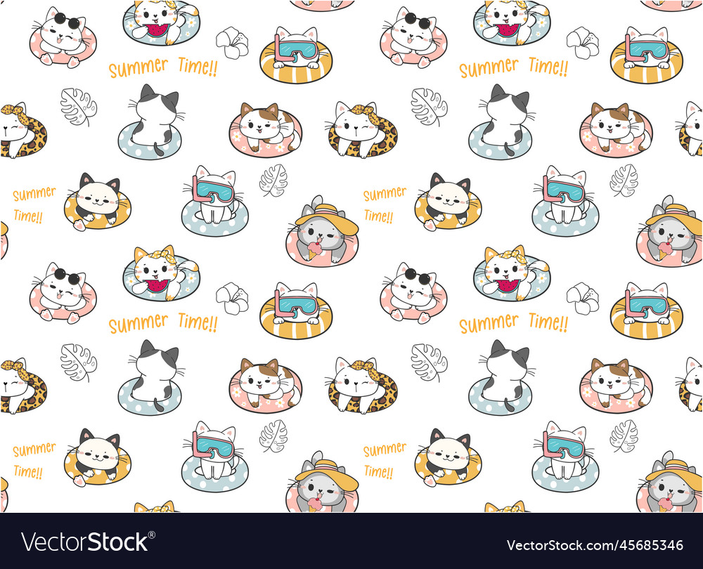 Funny Doodle Cat Icons Seamless Pattern Stock Vector (Royalty Free