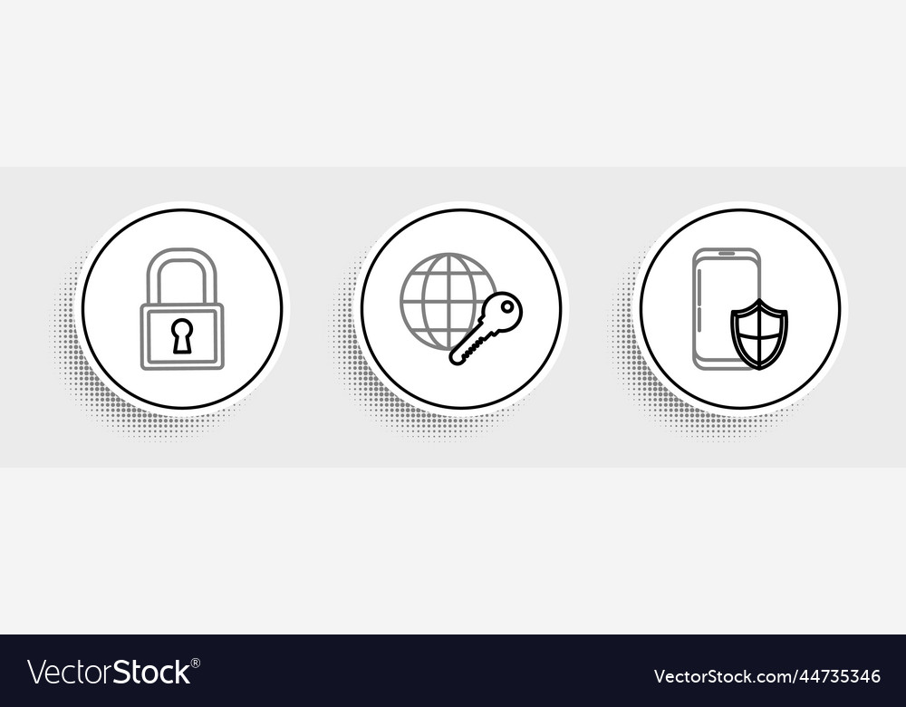Set line smartphone with security shield lock vector image Set line smartphone with security shield lock