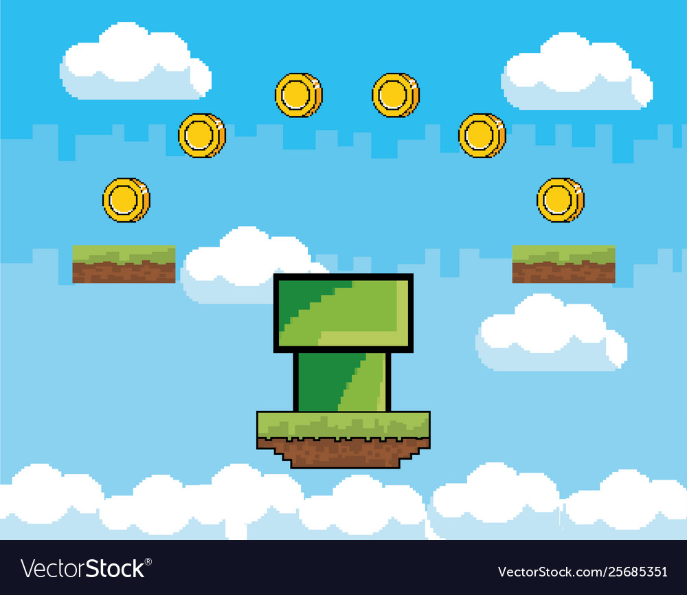 Arcade game world and pixel scene design