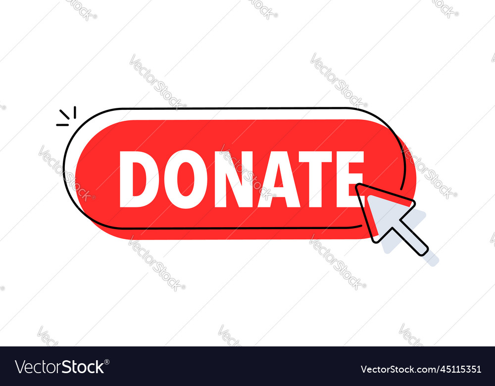 Donate button with cursor pointer click vector image Donate button with cursor pointer click