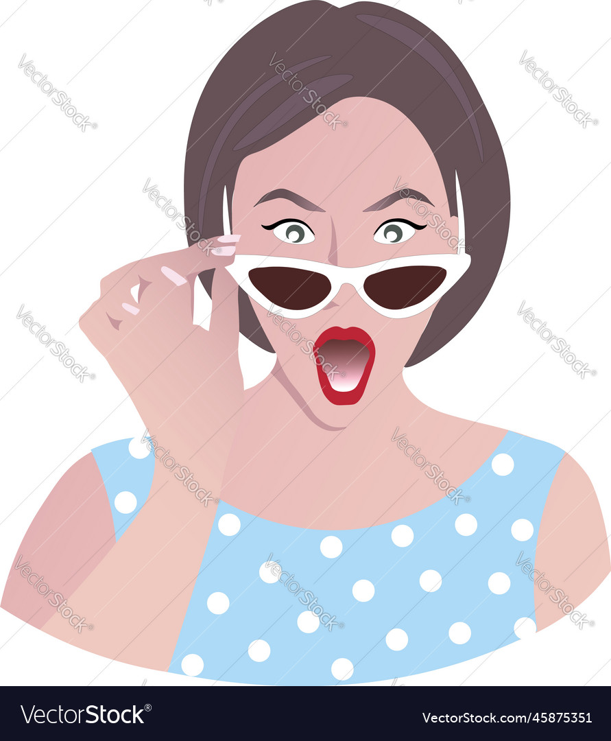 Girl surprised in joy shock retro style