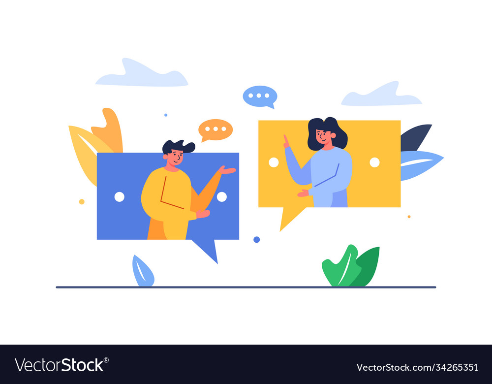 Guy and girl correspond with each other Royalty Free Vector
