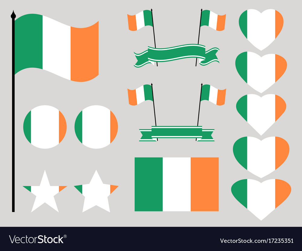 Ireland flag set collection of symbols heart