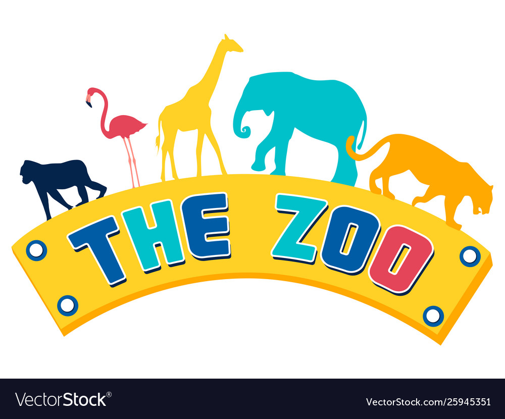 Logo plate pointer zoo animals on text Royalty Free Vector