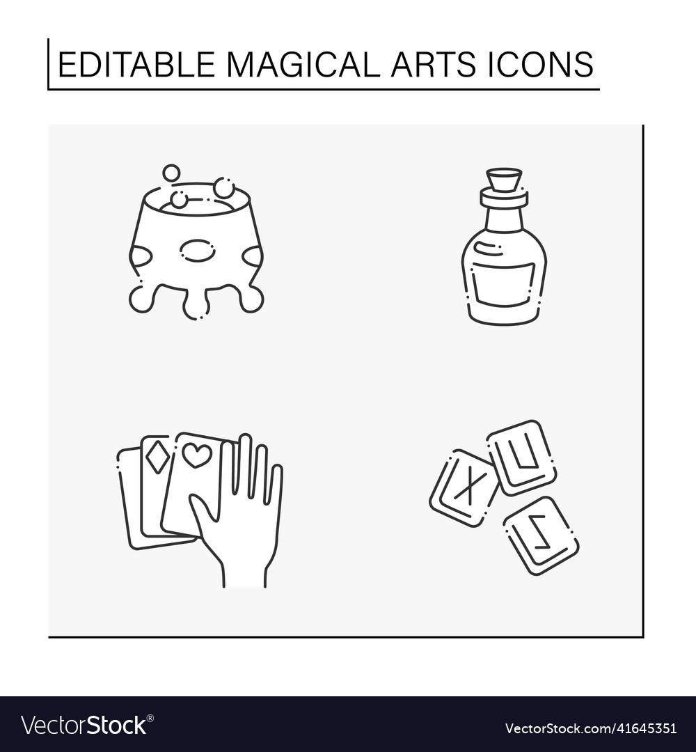 Magical arts line icons set