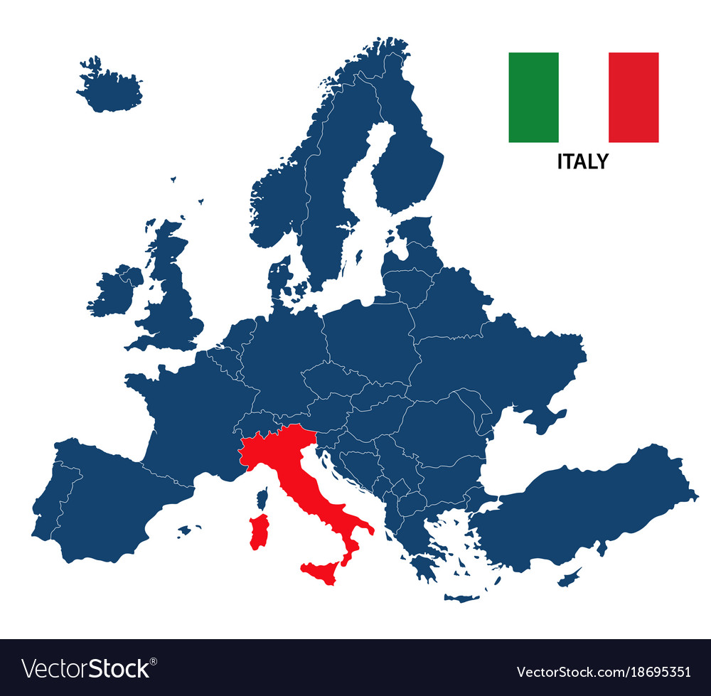 Map Of Italy In Europe Map of europe with highlighted italy Royalty Free Vector