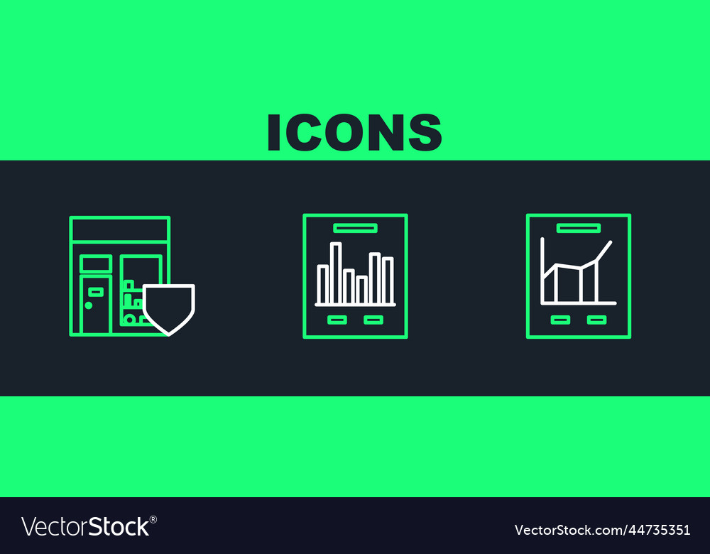Set line document with graph chart shopping vector image Set line document with graph chart shopping