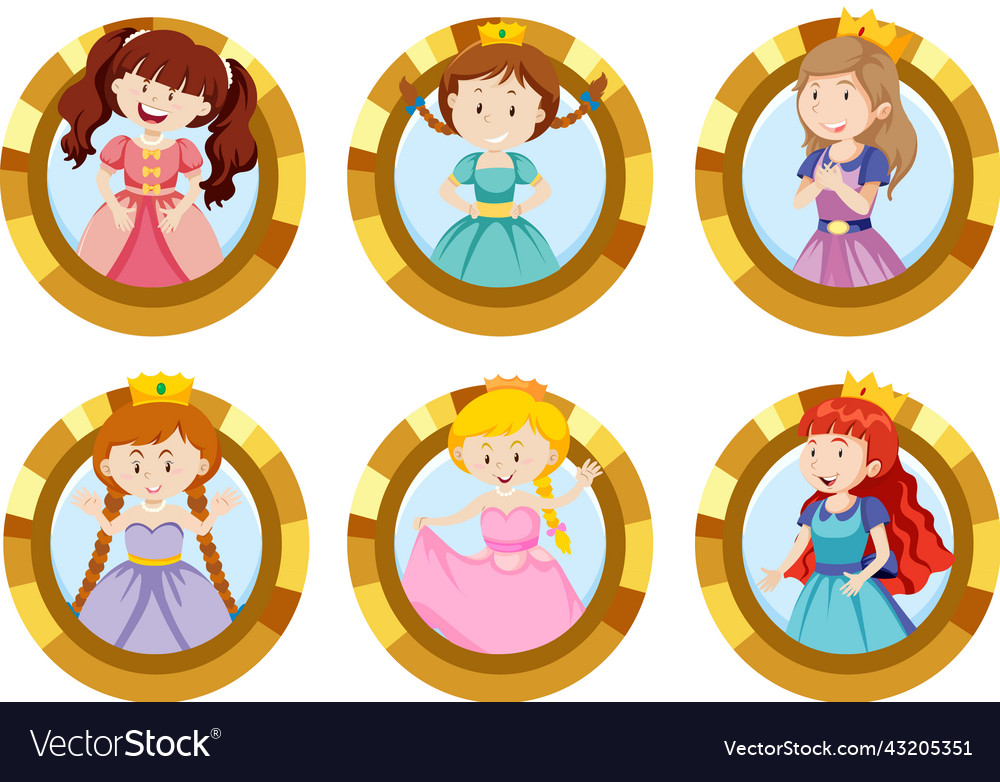 Set of different cute princess cartoon character