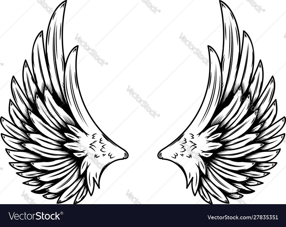 Wings in tattoo style isolated on white Royalty Free Vector