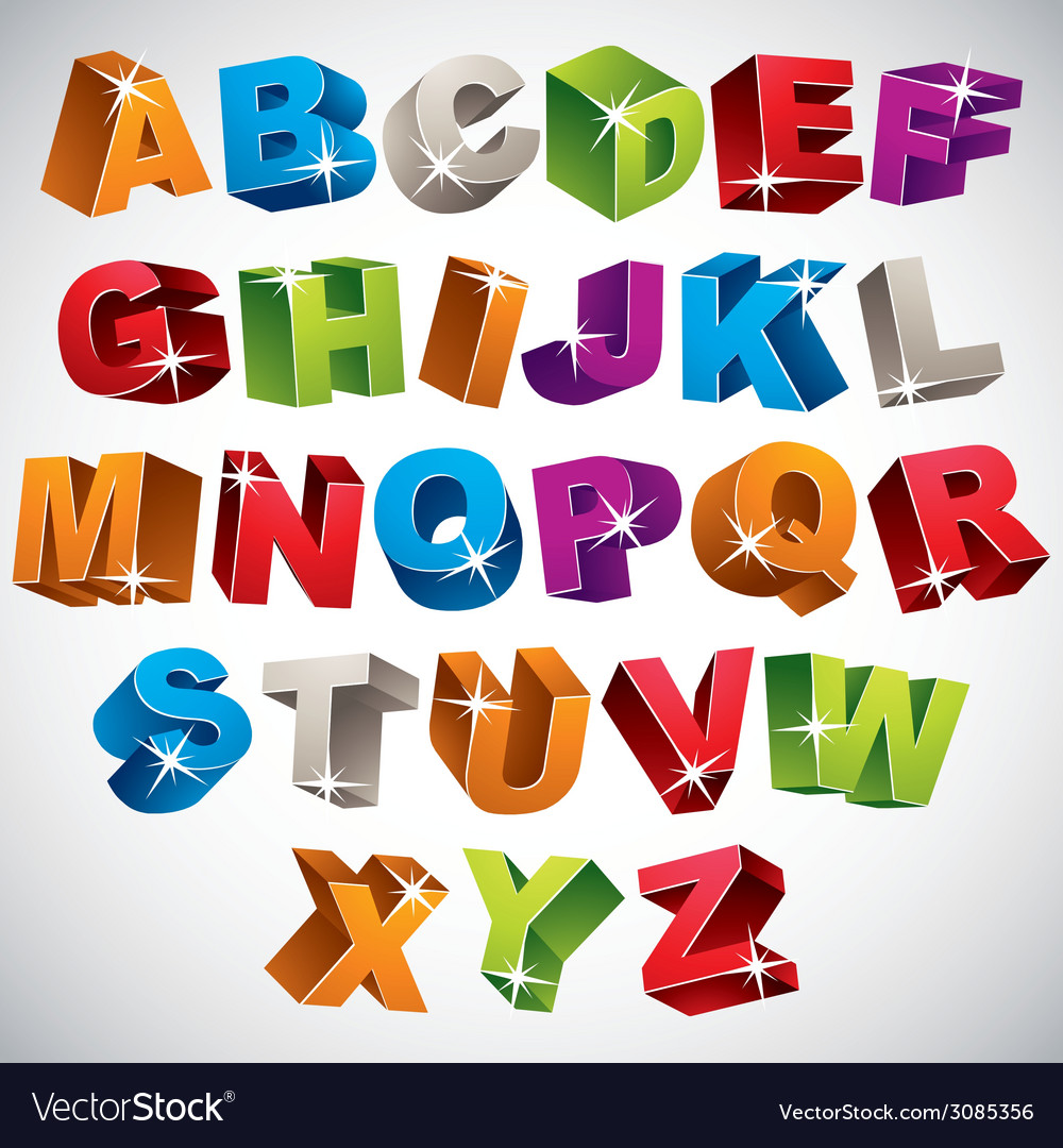 3d font bold colorful alphabet