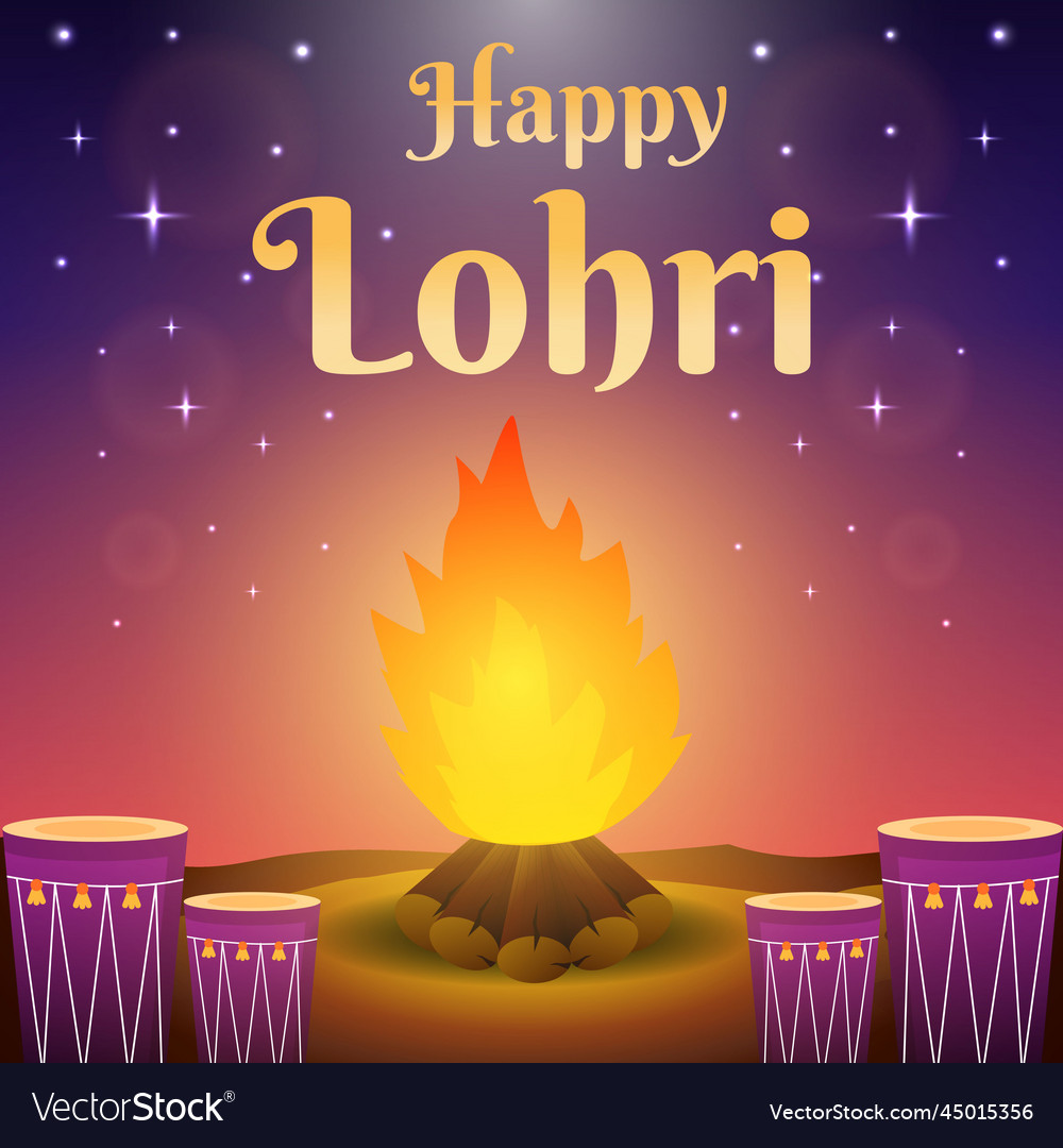 Gradient happy lohri design concept with bonfire Vector Image