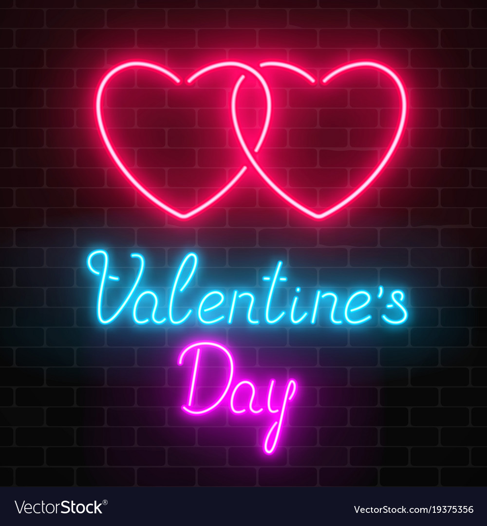 Happy Valentines Day Neon Glowing Festive Sign On Vector Image