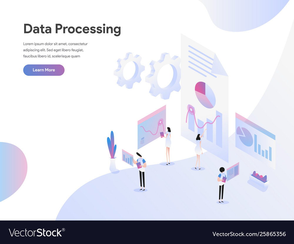 Landing page template data processing Royalty Free Vector