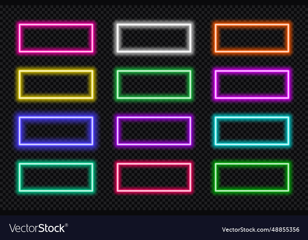 Neon frame button rectangle set glowing colorful vector image Neon frame button rectangle set glowing colorful