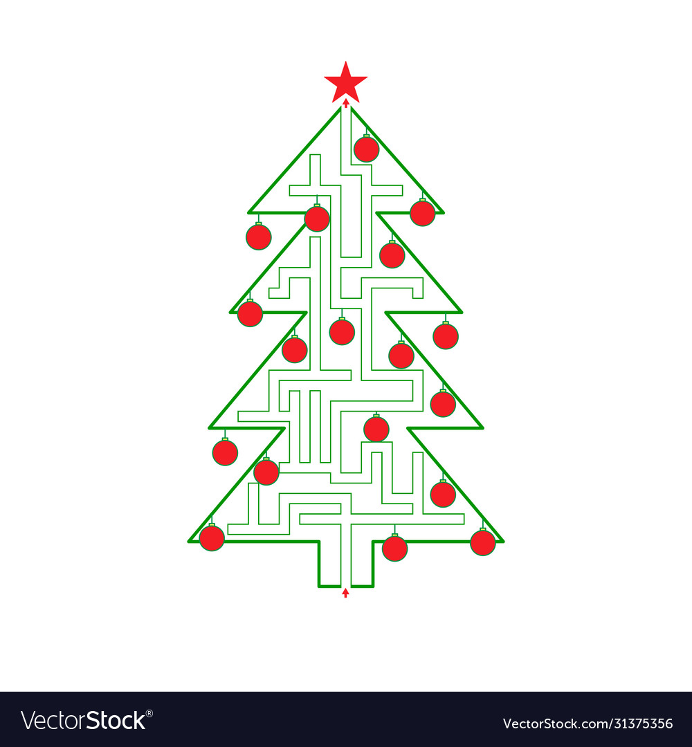 New year tree labyrinth pattern with path to exit Vector Image