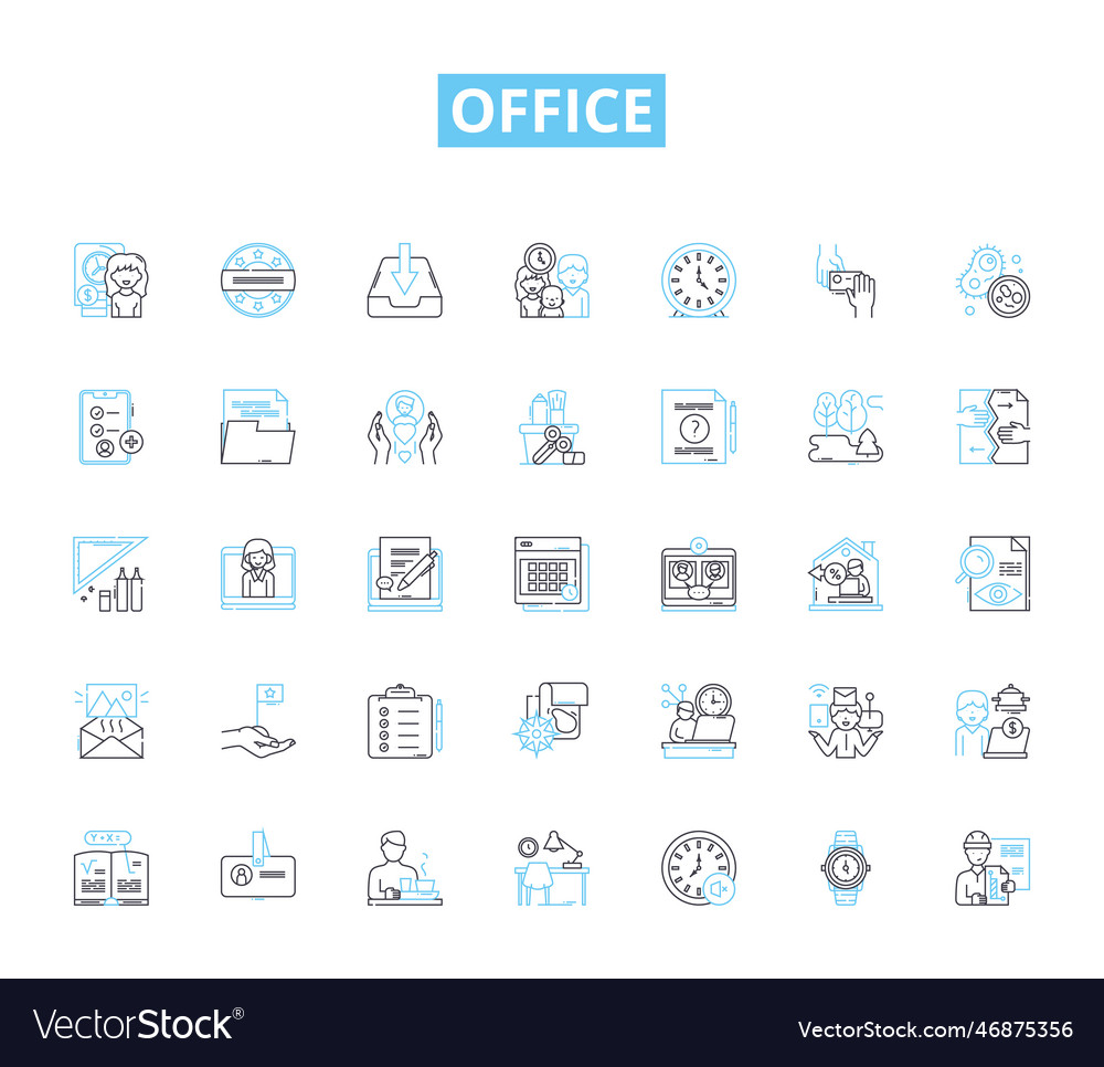 Office linear icons set desk computer printer vector image Office linear icons set desk computer printer