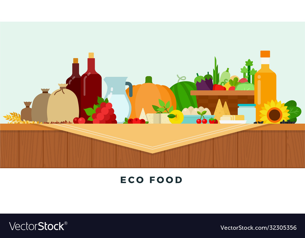 Set eco food on table flat