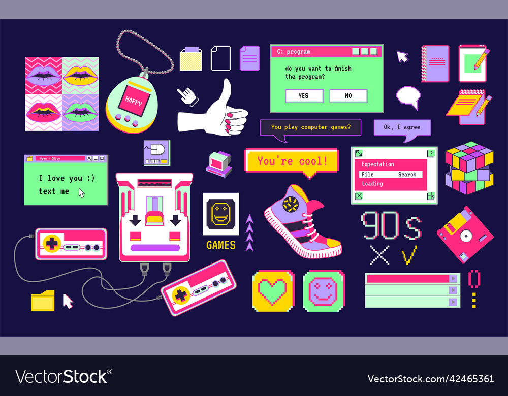 Cool patch with fashion doodle elements pop neon Vector Image