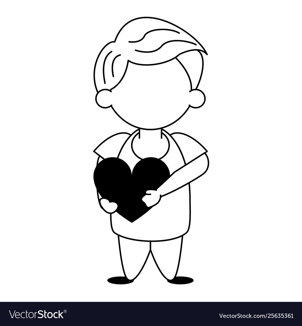 Cute boy cartoon isolated in black and white