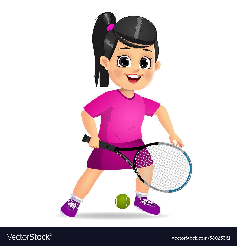 Cute girl kid playing tennis