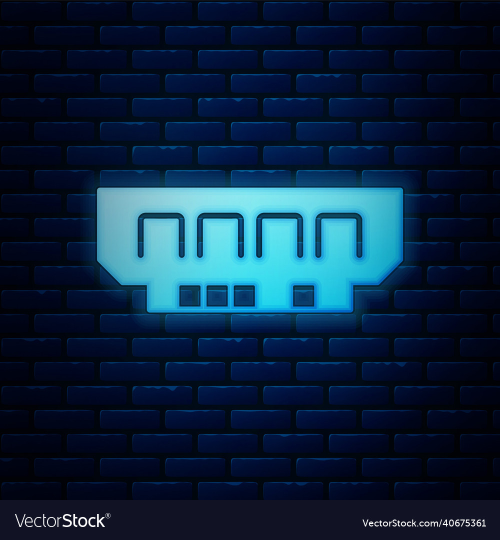 Glowing neon ram random access memory icon vector image Glowing neon ram random access memory icon