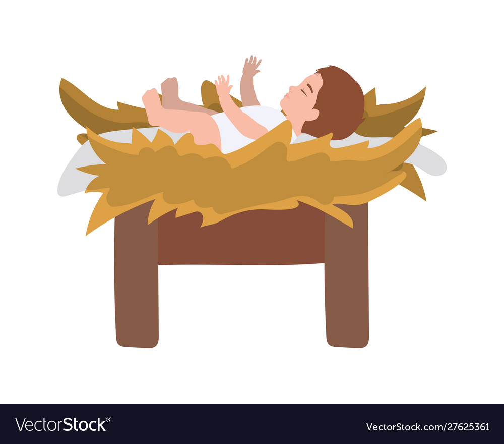 Jesus christ baby in cradle manger character Vector Image