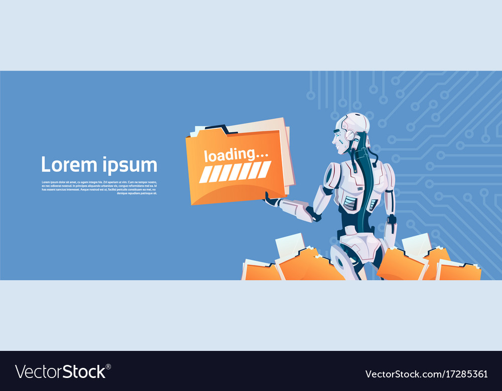 Modern robot hold loading file folder futuristic