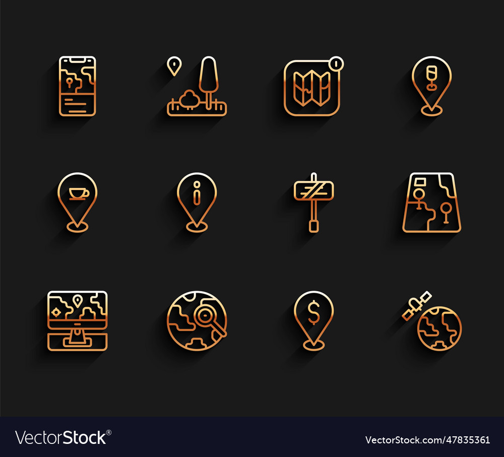Set line monitor with location marker magnifying vector image Set line monitor with location marker magnifying