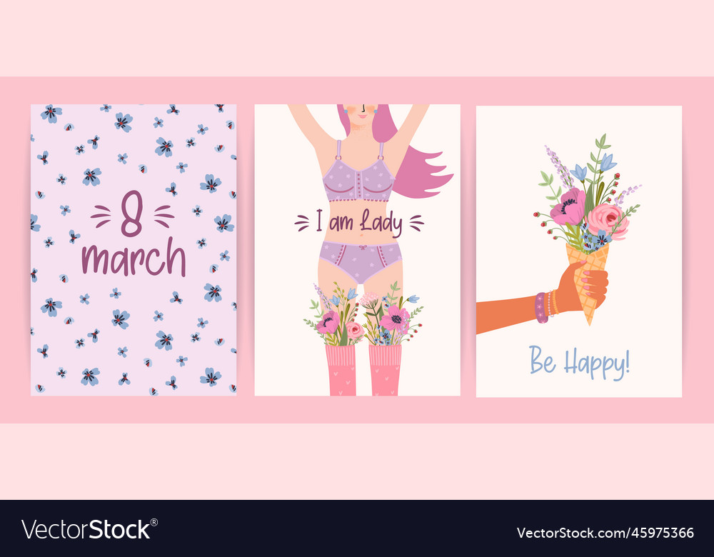 Cards with cute female set Royalty Free Vector Image