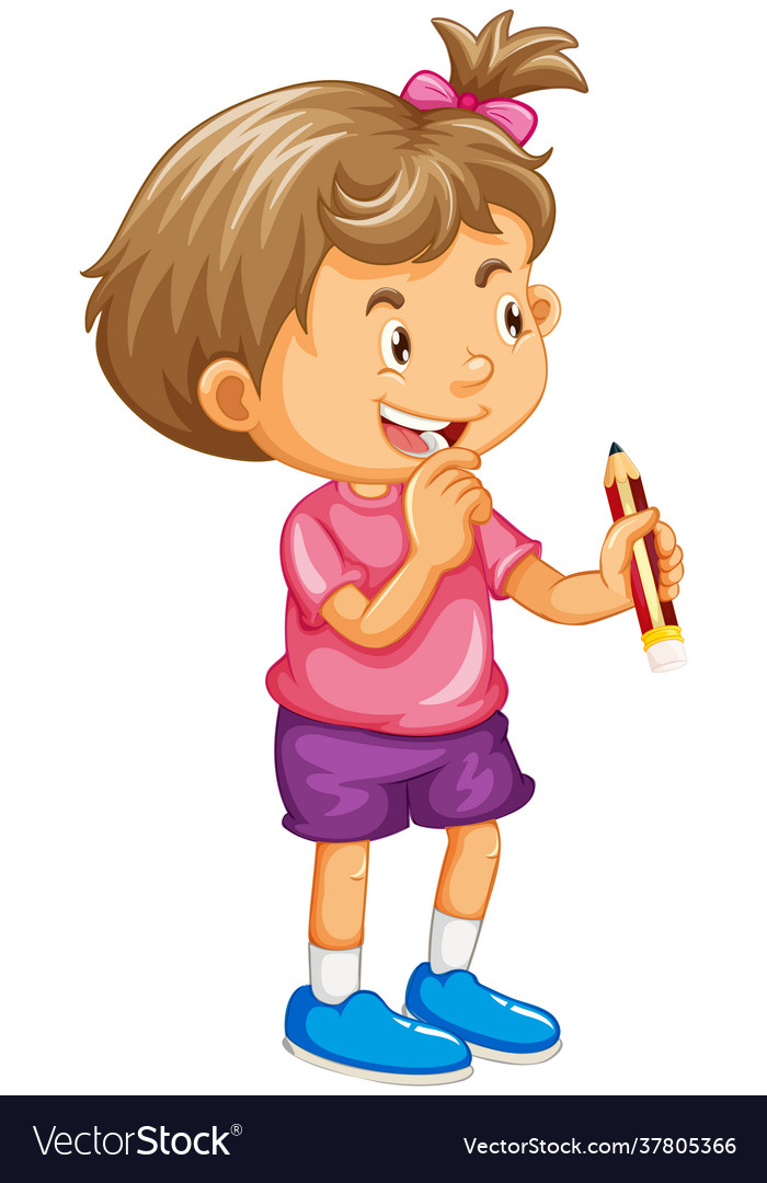 Little girl cartoon character holding a pencil Vector Image