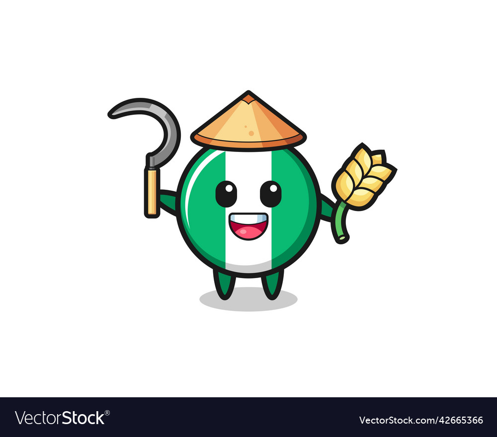 Nigeria flag asian farmer holding paddy