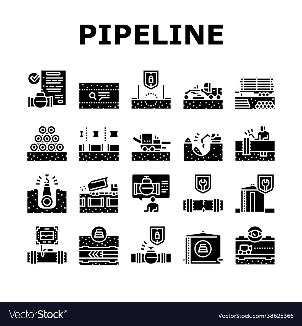 Pipeline construction collection icons set