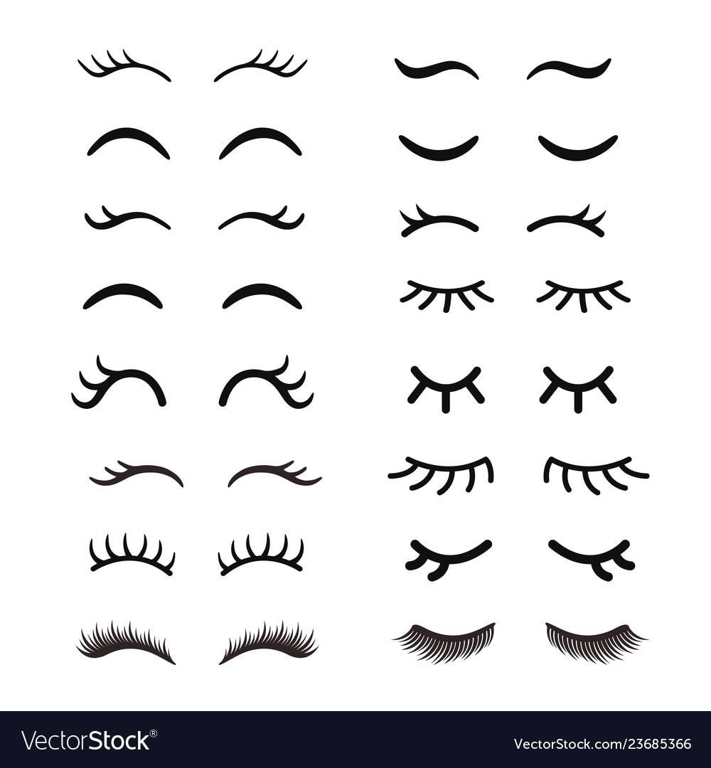 Set of cute cartoon eyelashes open and closed Vector Image