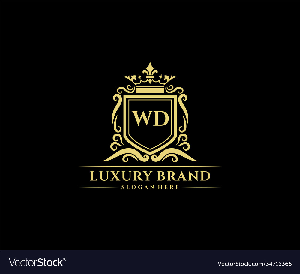 Wd initial letter gold calligraphic feminine