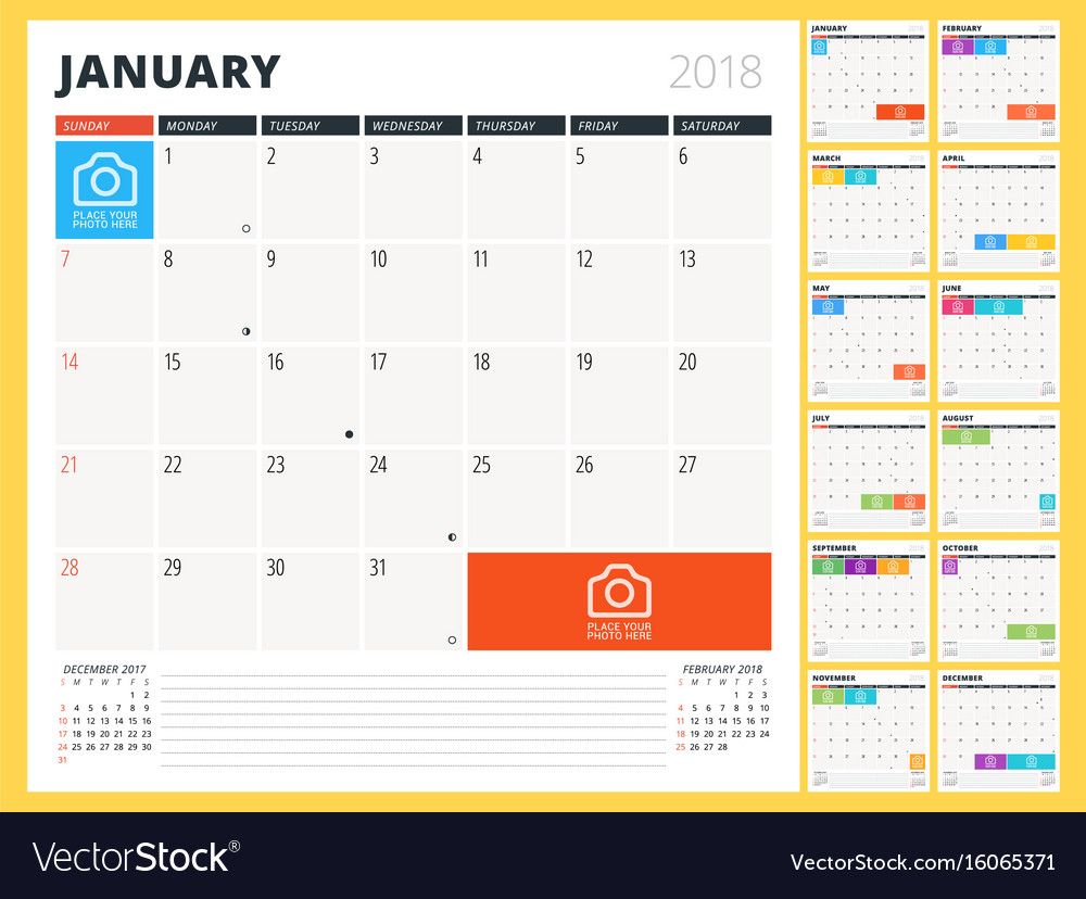 Calendar planner for 2018 year design template