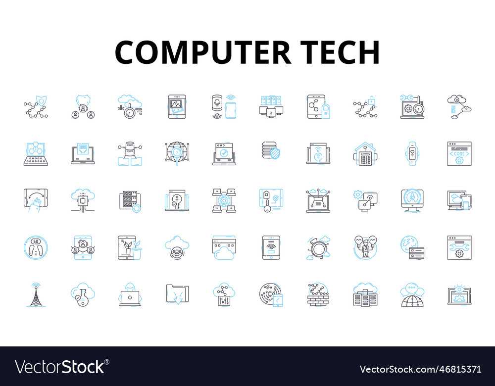 Computer tech linear icons set hardware software vector image Computer tech linear icons set hardware software