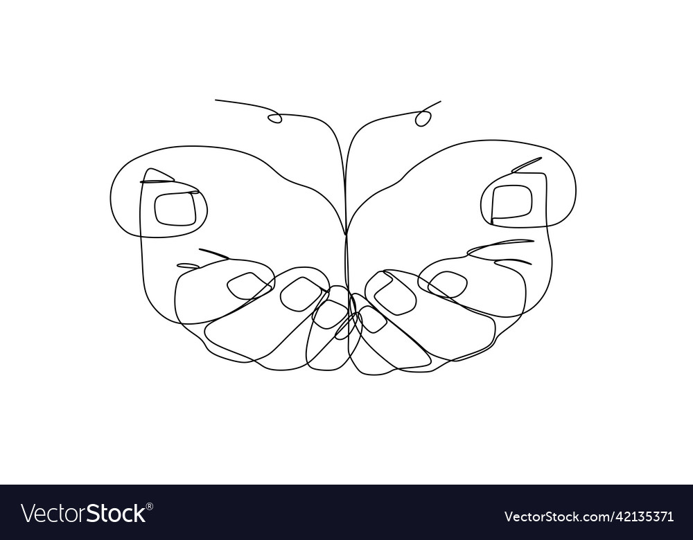 Continuous line of close-up two empty open palm vector image Continuous line of close-up two empty open palm