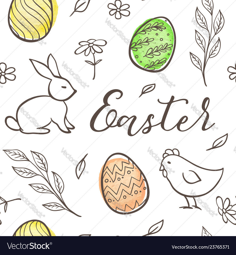 Easter pattern with chicken and rabbit