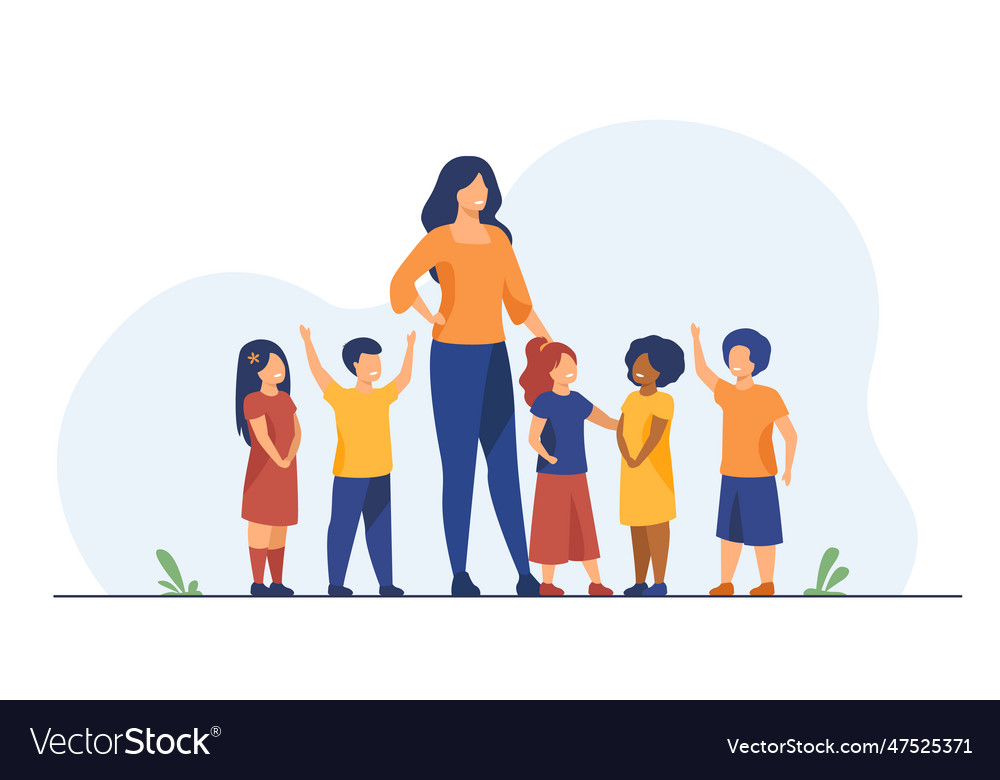 Group of pupils with female school teacher Vector Image