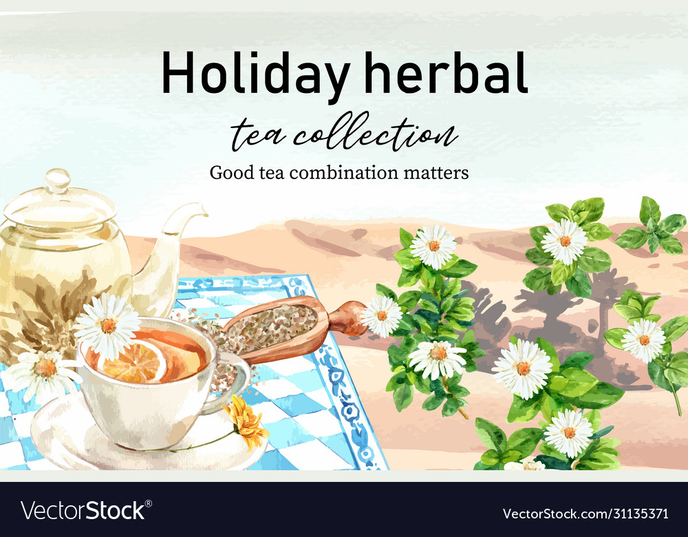 Herbal tea frame design with lake chamomile