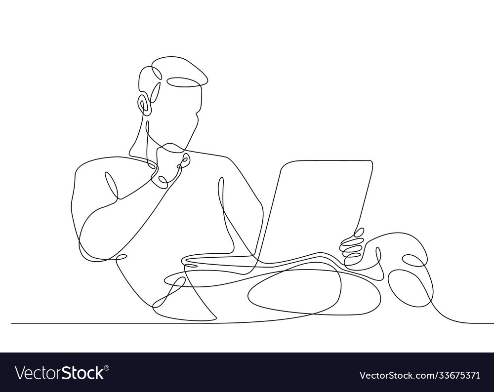 Man Working on Laptop - Continuous Line Art