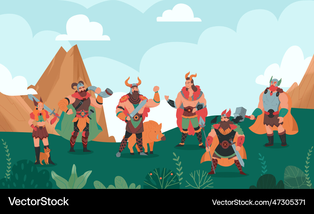Norse gods flat Royalty Free Vector Image VectorStock