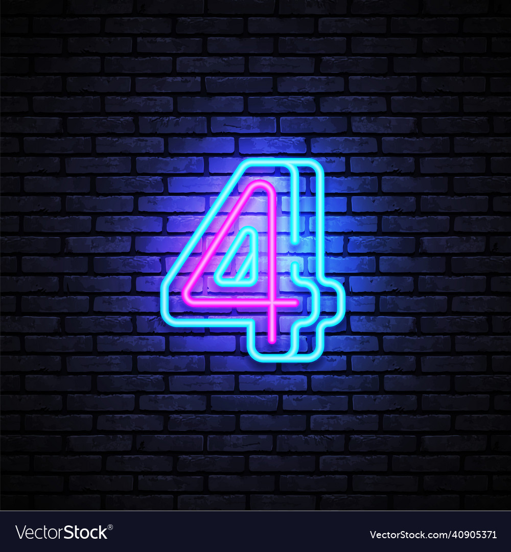 Number four symbol neon sign four Royalty Free Vector Image