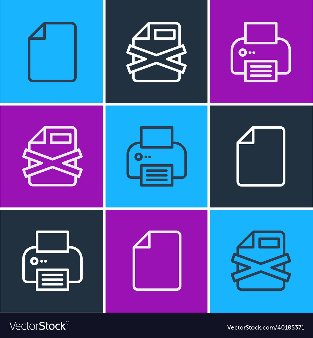 Set line file document printer and delete vector image Set line file document printer and delete