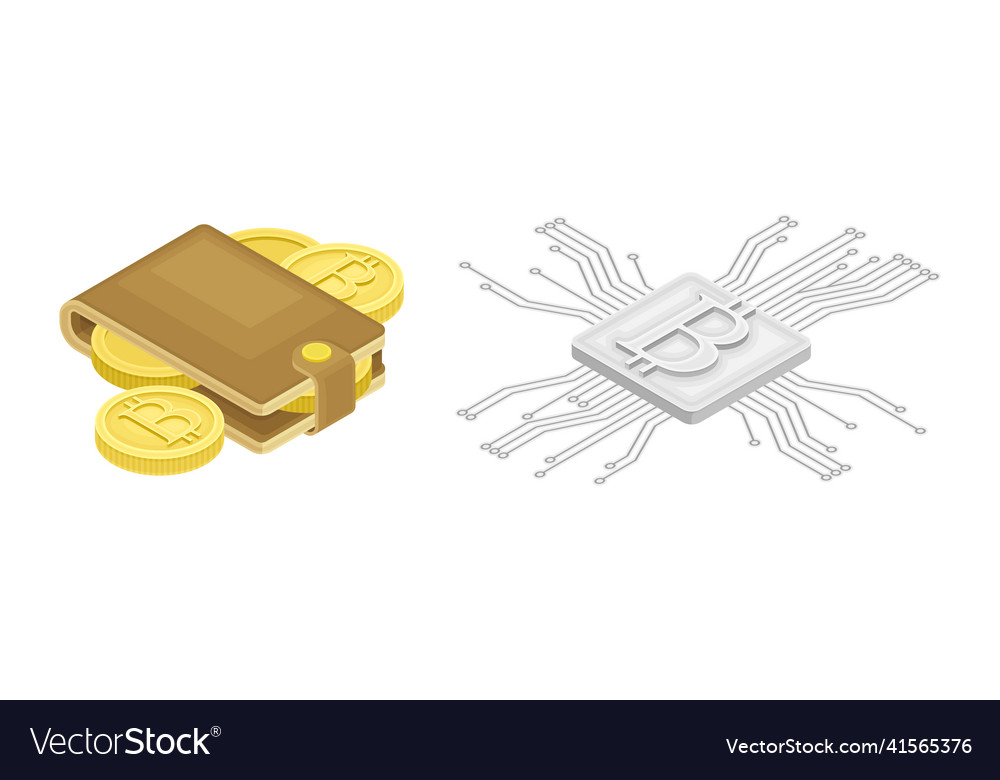 Blockchain technology with bitcoin microcircuit vector image Blockchain technology with bitcoin microcircuit